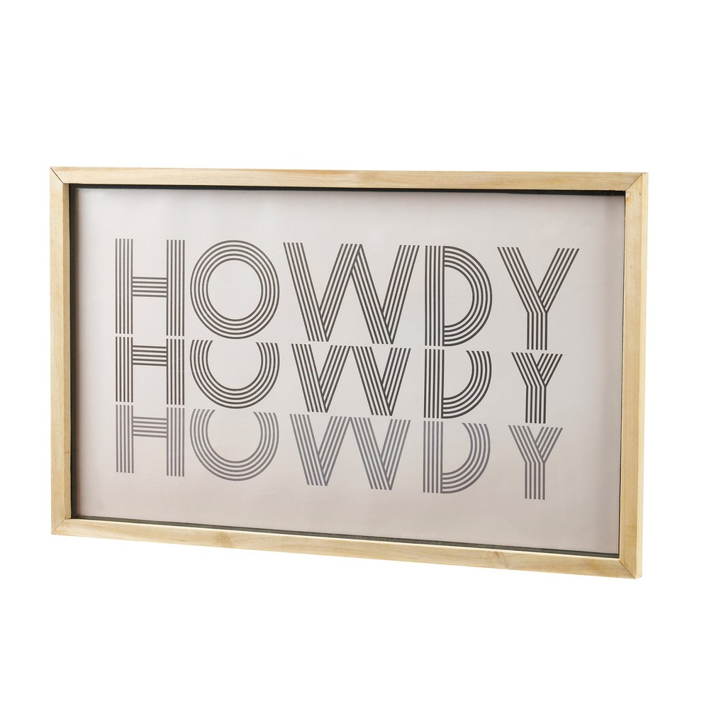 Home Decor Collection Howdy Print Natural Wood Framed Wall Art, 22″ x 13″