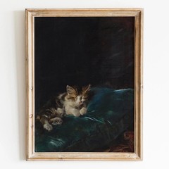Cat Sleeping On A Cushion, 1892 Vintage Animal Wall Art Poster Print