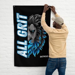 Lions Banner All Grit Flag Detroit Football Man Cave Decor Tailgating Flag