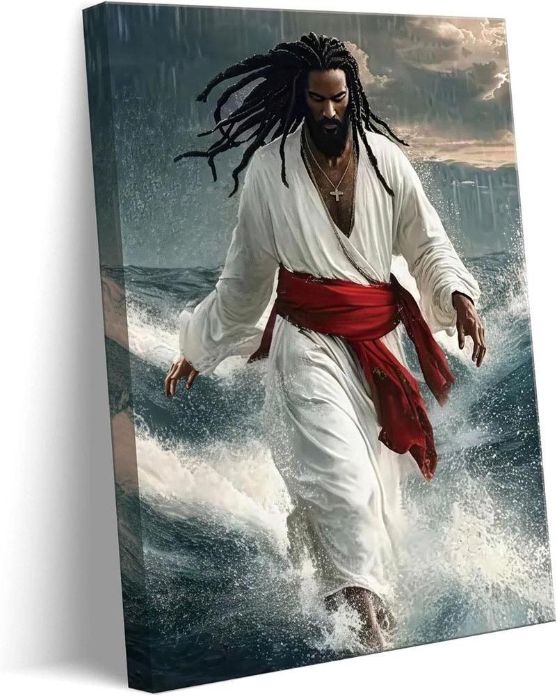 Black Jesus Walking on Water Canvas Wall Art African American Religious Inspi…