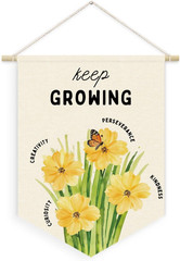 Plant Flower Classroom Decor, Keep Growing Motivational Linen Canvas Banner, Gro
