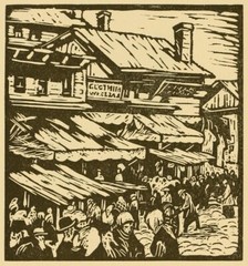 Chicago’s Maxwell Street 1925 Todros Geller Jewish American Woodcut Urban Scene