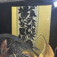 Vintage Asian Foil Art Tiger Lily Velvet Trimmed Orante Frames Art