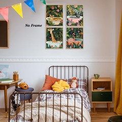 Boat Wades Funny Animal Bathroom Unframed Wall Art Prints,Colorful Kids Bathr…