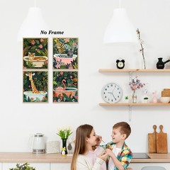 Boat Wades Funny Animal Bathroom Unframed Wall Art Prints,Colorful Kids Bathr…