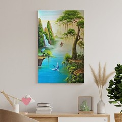 Art Poster Boat Trees Cranes Room Unframed Indoor Canvas Art 12×18 Inch 1-Piece