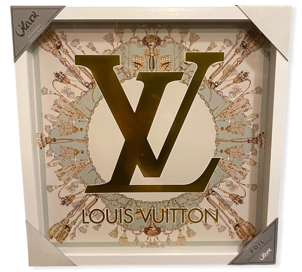 LOUIS VUITTON OLIVER GAL Glass ART FRAMED 16″ X 16″ GOLD FOIL EMBELLISHED – NEW