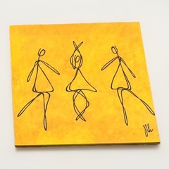 “Dancers” Green & Yellow 12×12 Gallery Wrapped Frameless Wooden Wall Art Set(2)