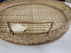 Hearth and Hand With Magnolia Rattan decor tray with handles brass finish