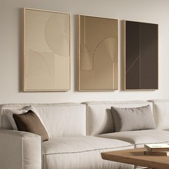 Abstract Wall Art Set 3pcs 24x36in Beige Brown Canvas