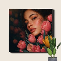Tulip Woman Portrait Art Print Floral Face Close Up Surreal