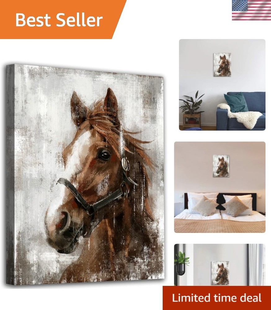 Rustic Brown Horse Canvas Art – Quality Vintage Wall Decoration