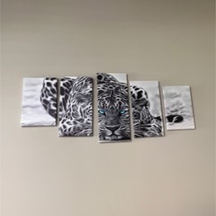 Multi-Part Leopard Canvas Print, Black White Blue, Modern Horizontal Wall Art