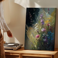 Beautiful Floral Bouquet Canvas Wall Art Abstract Wildflowers Nature Print Home