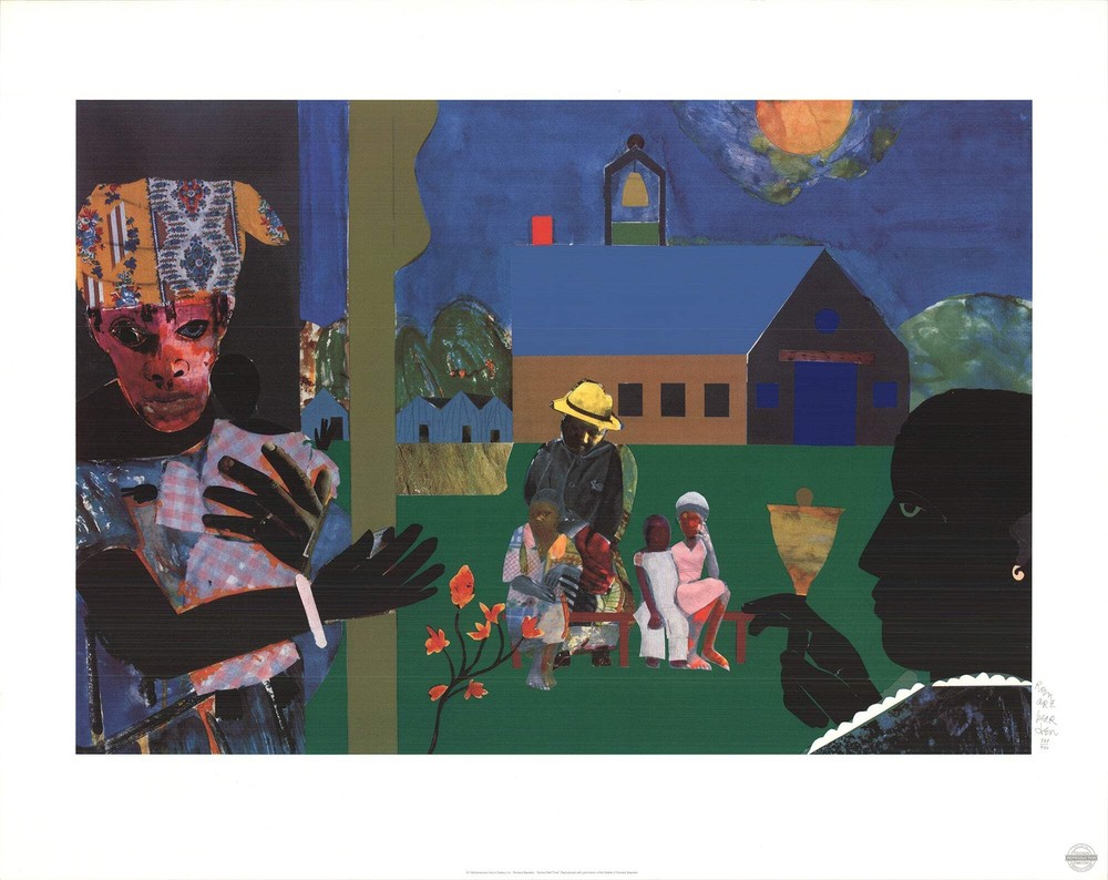 ROMARE BEARDEN School Bell Time 35″ x 44″ Serigraph 1994 African American Multic
