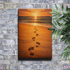 Footprints Beach Sunset Inspirational Unframed Canvas Poster Wall Art