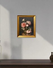 Pink Peonies Flower Oil Painting on Canvas Vintage Framed Dark Floral Wall Ar…