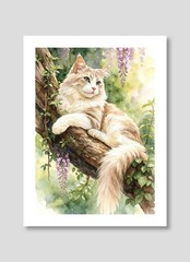 Set of 2 | Regal Lion Ragdoll Cat Floral Wildlife Watercolor Art Print 12X16″
