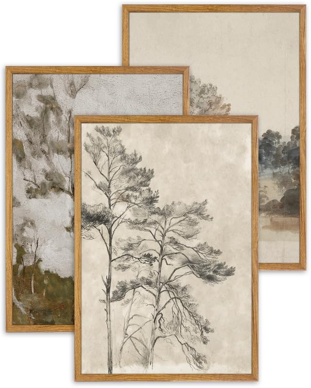 UPWOIGH Large Framed Wall Art, Set of 3 Vintage Muted Landscape Prints, 16×24…