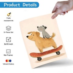 Kids Room Wall Art Set of 9, Funny Cute Cartoon Animal Canvas Prints, Nursery…