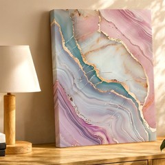 Wall Art Pink Blue Abstract Marble Agate Canvas Print Gold Vein Decor 30×60