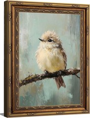 Gold Framed Bird Canvas Wall Art Vintage Beige Sparrow 11L x 9W, bird