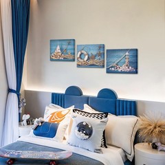 Beach Canvas Wall Art 12x16in 3 Piece Seashell Starfish Blue Board – Coastal