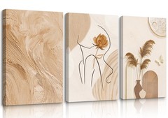 3Pcs Neutral Abstract Wall Art Tan and Cream Boho Abstract Wall Decor Modern …
