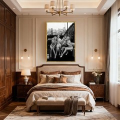 Gold Framed Black and White Canvas Wall Art Vintage New York Rooftop Woman Pa…
