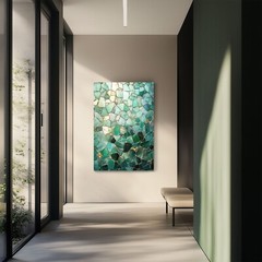 Emerald Green Mosaic Abstract Painting Print on Framed Canvas Wall Art Geometric