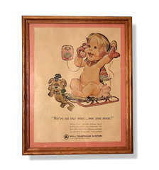 Vintage Betsy Bell System Telephone Framed Print Ad 1960s Child Nursery Wall Art