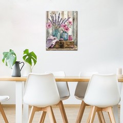 Rustic Pink Wildflower Wall Art for Bathroom Farmhouse Purple Lavender Canvas…