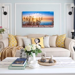 Canvas Prints Art Ocean Beach Grass Poster Landscape Painting,DIY Framed 24″x48″