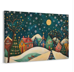 Americana Folk Art Wall Decor Framed 14X12 Canvas Wall Print Winter Holiday