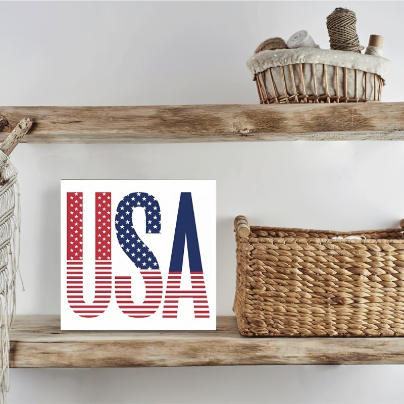 Patriotic American Wooden Box Sign Stars and Stripes Home Decor 5*5in