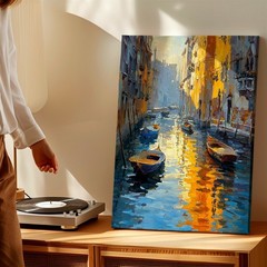 Wall Art Venice Canal Boats Oil Painting Print Sunlit Water Cityscape Decor