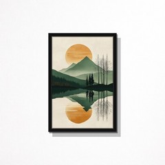 Mountain Landscape Wall Art Frame Sunset Nature Black Frame Home Decor 13×9 inch