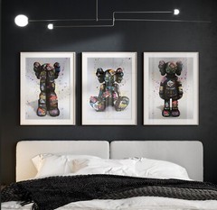 Set of 3 Graffiti Kaws Art pieces canvas wall art home decor