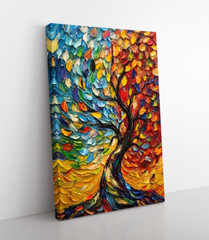 Multicolor Tree Painting on Framed Canvas Wall Art Colorful Impasto Oil Painting