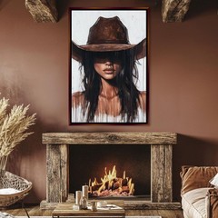 Cowgirl Canvas Art Western Style Dark Brown Hair Extra Large Living Room Decor