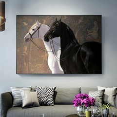 Classic Black and White Horse Animal Canvas Painting Canvas Wall Art Home Decor