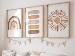 Unisex Boho Nursery wall art prints, Boy bedroom decor, Rainbow and Sunshine art