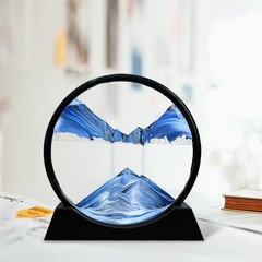 Moving Sand Art Picture 12in Deep Sea Seascape Desktop Decor Blue Glass