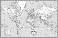 World Classic Black & White Wall Map Poster – 36″x24″ Rolled Laminated