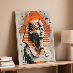 Abstract Egyptian Pharaoh Canvas Wall Art Orange Black Geometric Modern Home