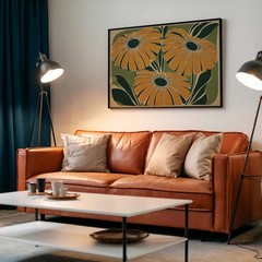 Colorful Art Deco Floral Wall Art Mid Century Modern Flower Poster