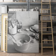 Baking In The Kitchen Black and White Kitchen Canvas Wall Art Print