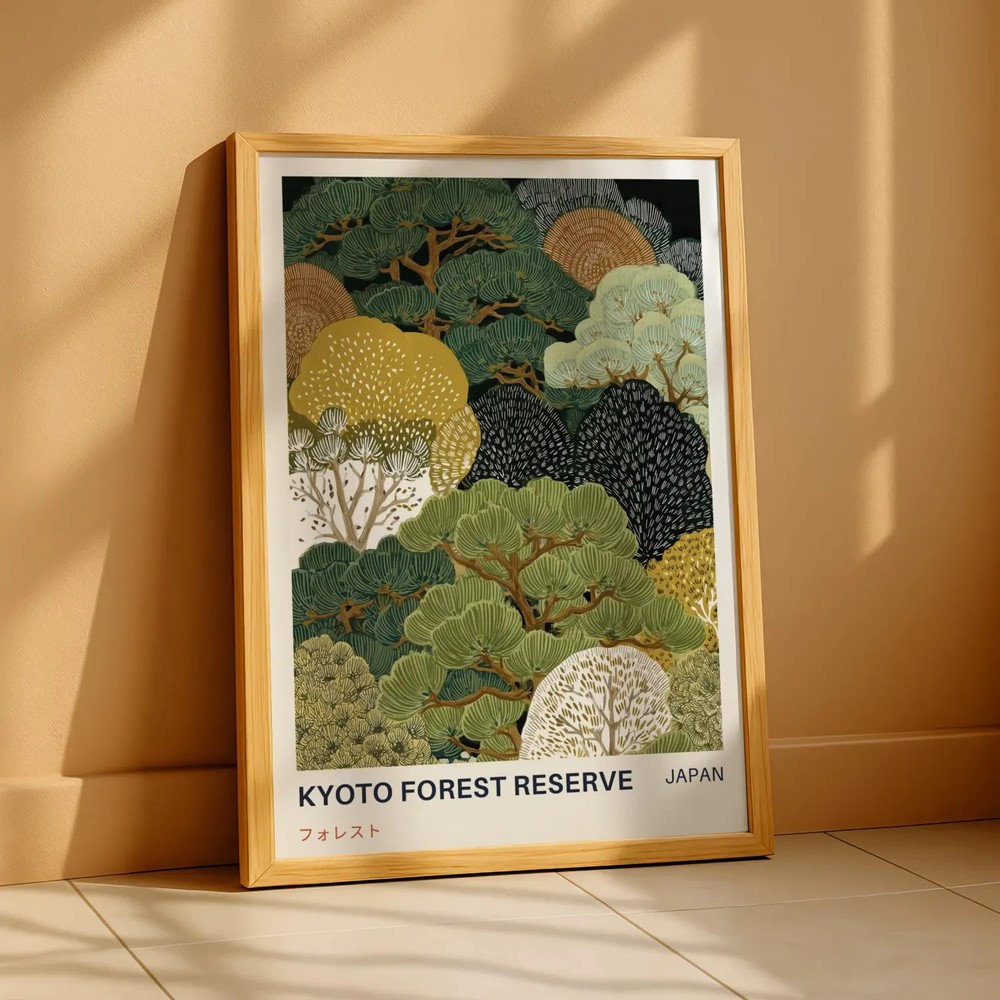 Kyoto Forest Reserve Vintage Print, Japanese Landscape Wall Art Poster