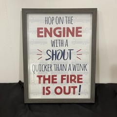 Nostalgic Firefighter Shadowbox Wall Art 13in x 17in Fire Engine Red White Blue
