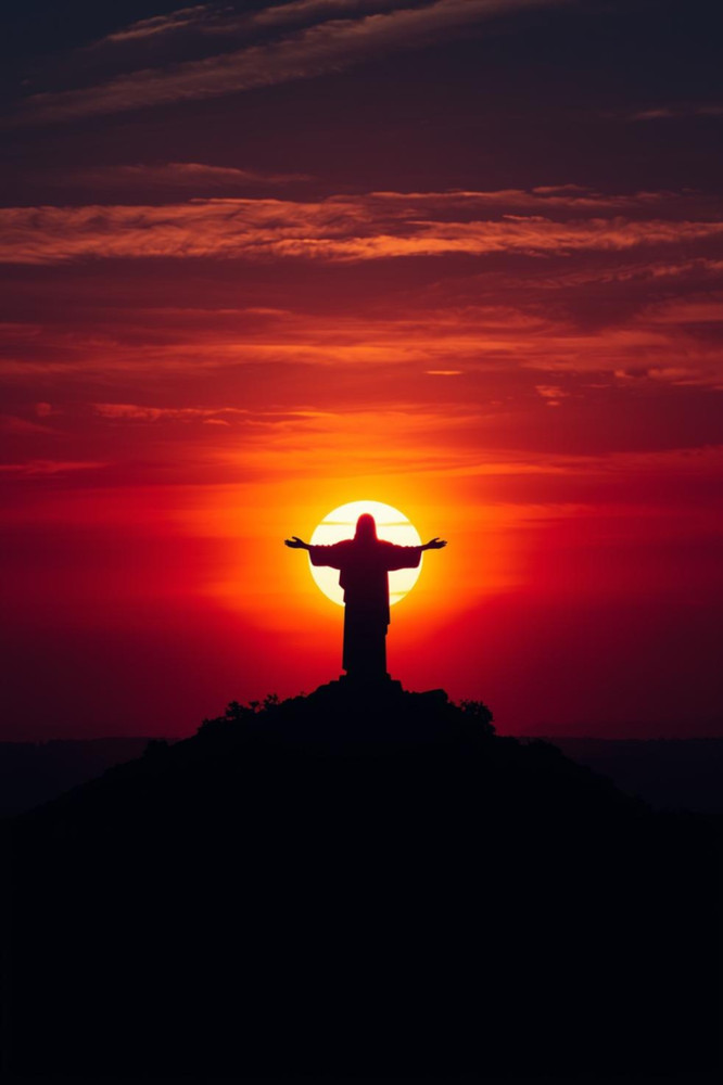 Jesus Christ Silhouette Sunset 4×6 Photo Print Religious Wall Art Decor